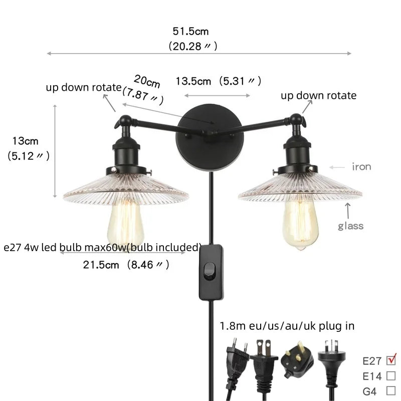 Artfan lighting Black LED Wall Lamp Sconce Industrial Loft Vintage Bathroom Mirror Light