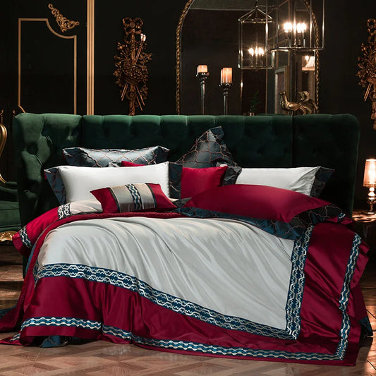 Artfan 200S Egyptian Cotton Embroidery Bedding Set: Queen King Linens, Duvet Cover, Sheets