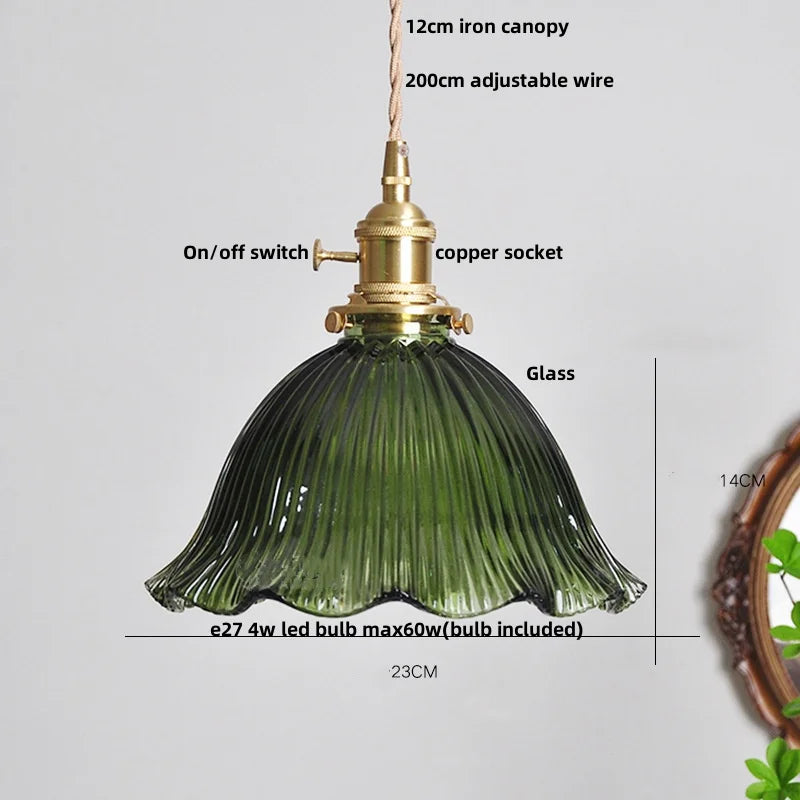 Artfan Green Glass LED Pendant Light | Nordic Modern Copper Knob Switch Hanging Fixture