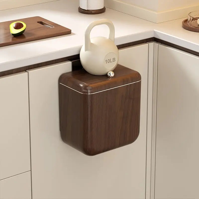 Artfan Antique Style Wood Grain Hanging Kitchen Trash Can with Lid