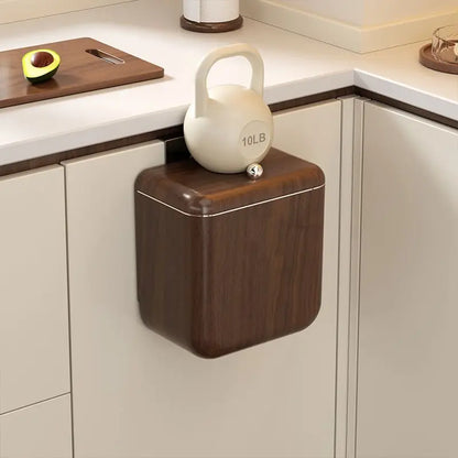 Artfan Antique Style Wood Grain Hanging Kitchen Trash Can with Lid