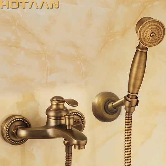 Artfan Antique Brass Hand Held Shower Head Kit for Bathroom Wall Mount