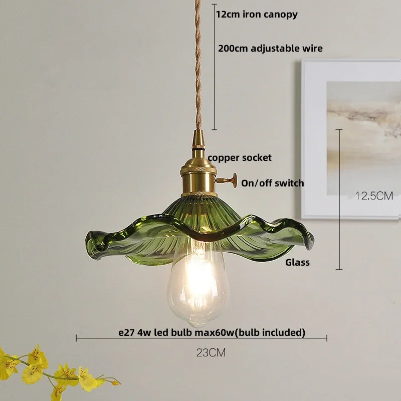 Artfan Green Glass LED Pendant Light | Nordic Modern Copper Knob Switch Hanging Fixture