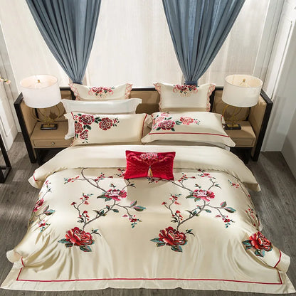 Artfan 200S Embroidery Egyptian Cotton Bedding Set - Queen King Linens