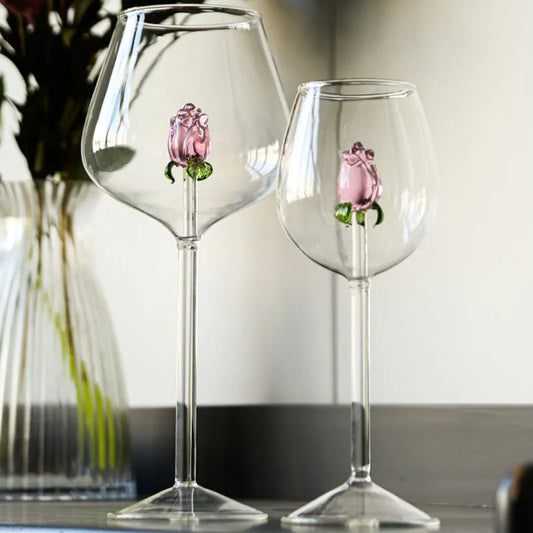 Artfan 3D Rose Stemware Wine Glass, Champagne Flute - Lovely Gift Home Decor