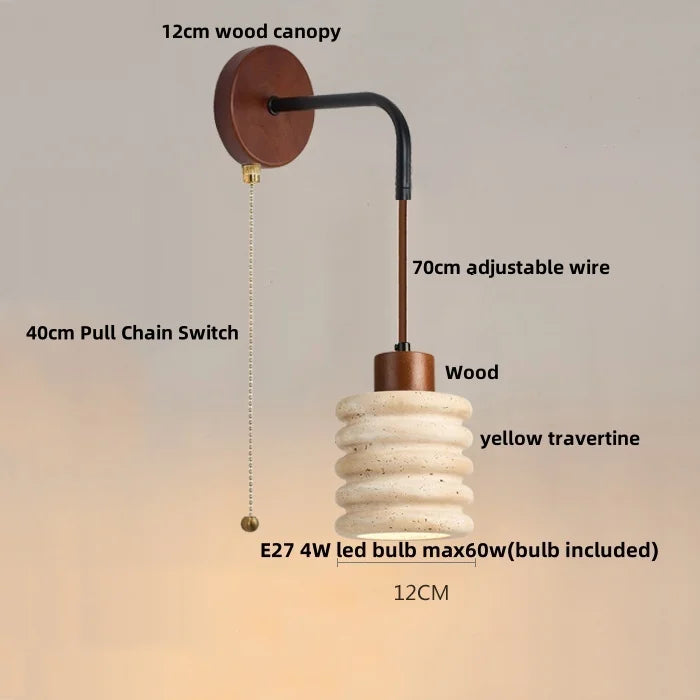 Artfan Adjustable LED Wall Sconce Yellow Travertine Stair Light Fixture for Home Decor