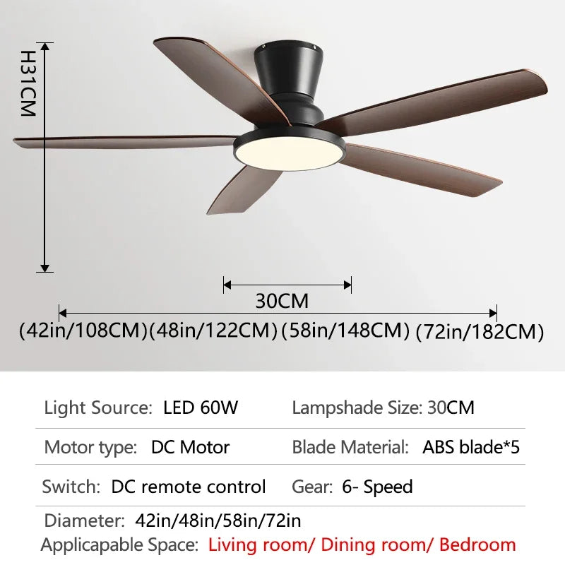 Artfan 72" DC Ceiling Fan Light Remote Control Strong Winds Living Room Mute Chandelier