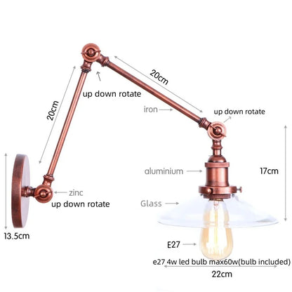 Artfan Adjustable Glass Swing Arm LED Wall Sconce with Pull Chain Switch