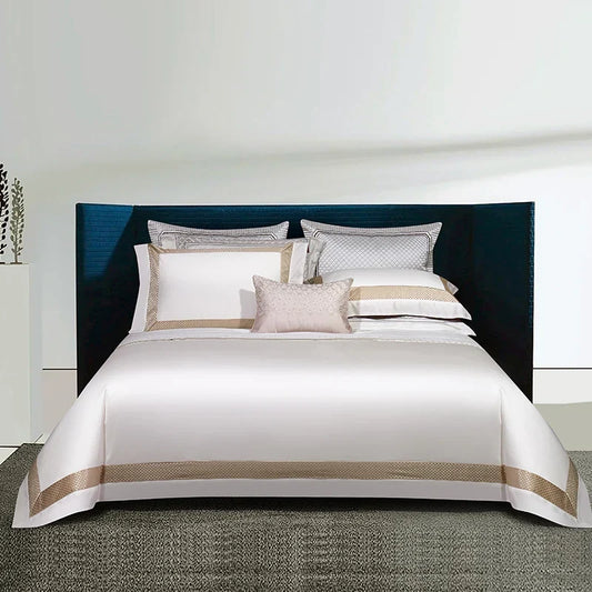 Artfan 1000TC Egyptian Cotton Luxury Bedding Set with Gold Embroidery - Solid Color