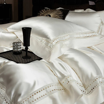 Artfan 1000TC Egyptian Cotton Luxury Satin Bedding Set with Wide Hollow Edge