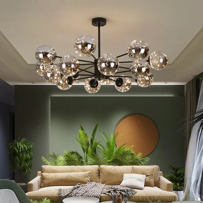 Artfan lighting Black Glass Ball Chandelier: Luxury Dimmable Pendant Lamp for Living Room & Bedroom.