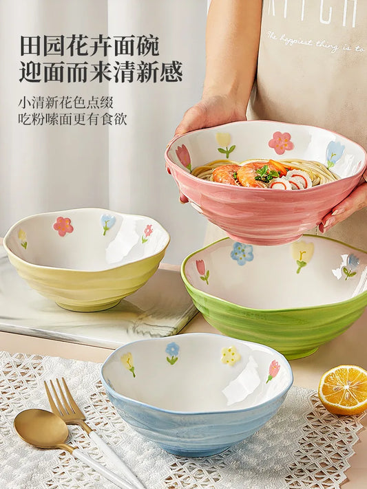 Artfan 7" Hand-Painted Ceramic Ramen Bowl - Large Noodle Bowl for Home & Restaurant
