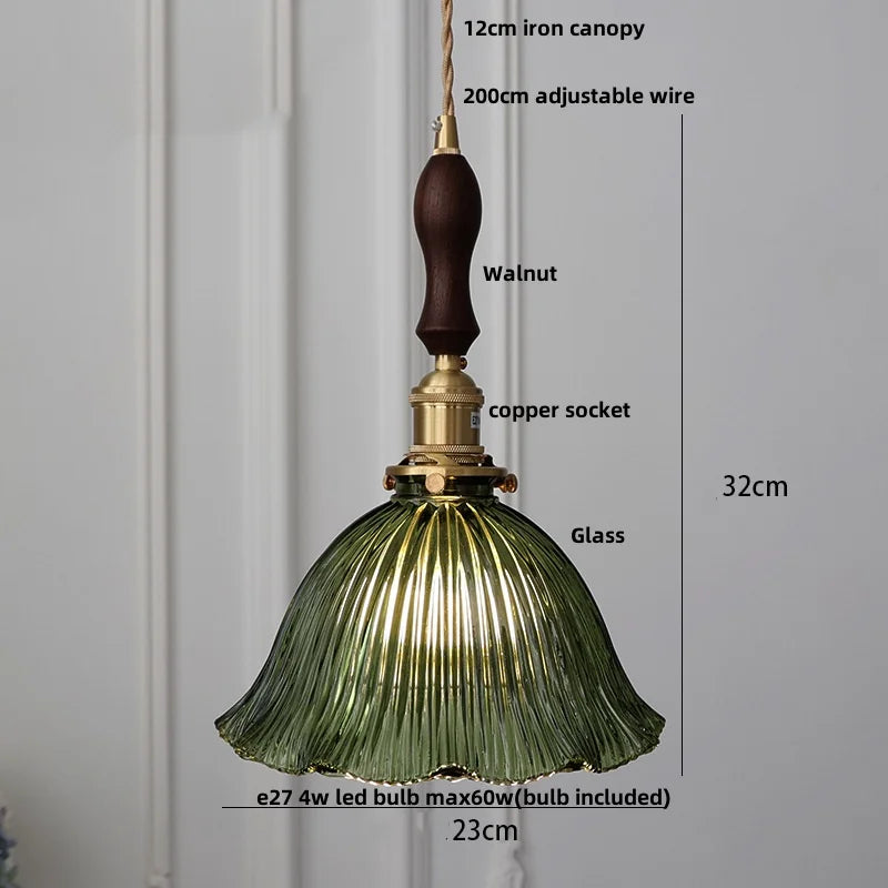 Artfan Green Glass LED Pendant Light | Nordic Modern Copper Knob Switch Hanging Fixture
