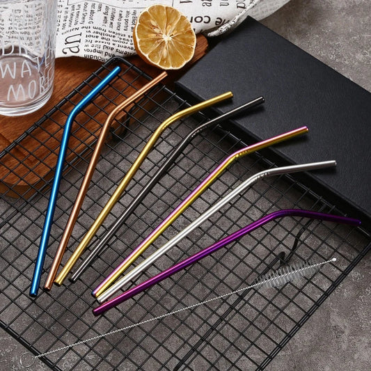 Artfan 304 Stainless Steel Reusable Straws Set for Drinks - Eco-Friendly Metal Curved & Straight