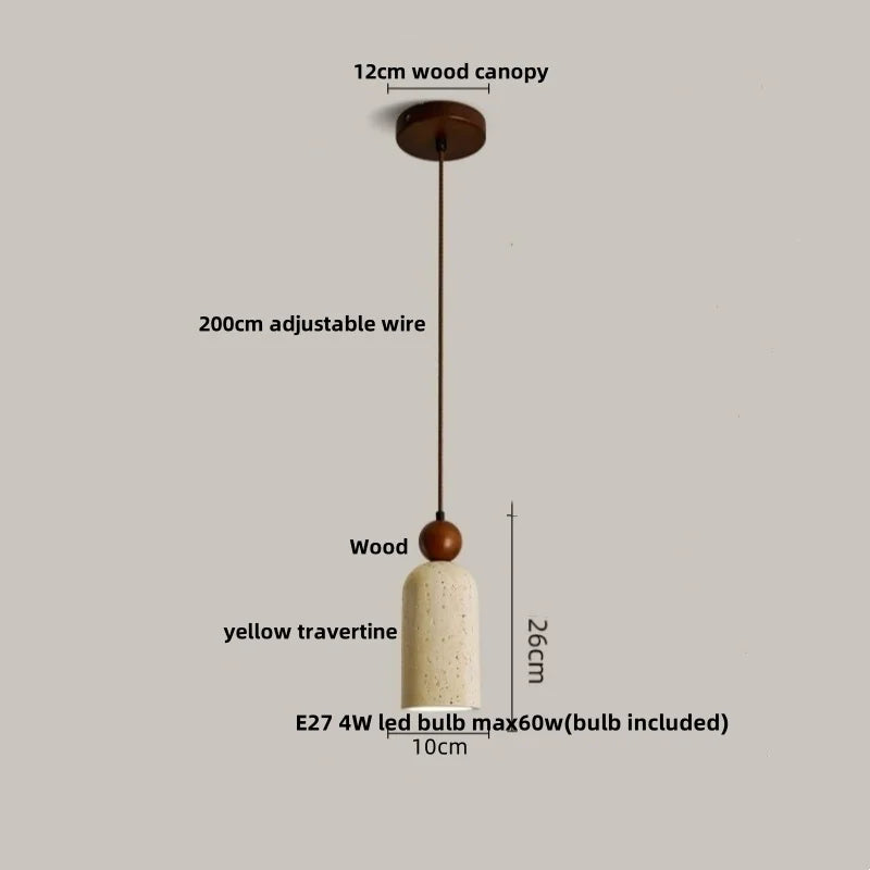 Artfan Adjustable LED Pendant Light - Nordic Modern Yellow Travertine Marble Wood Fixture