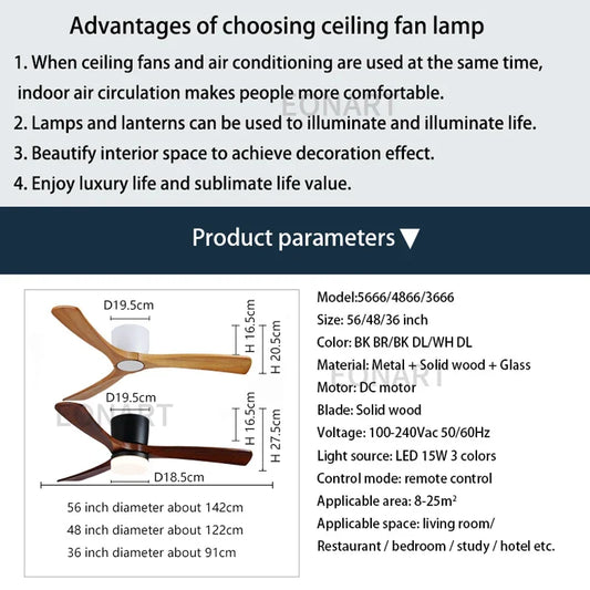 Artfan 48-Inch Wooden LED DC Ceiling Fan with Remote Control White Wood