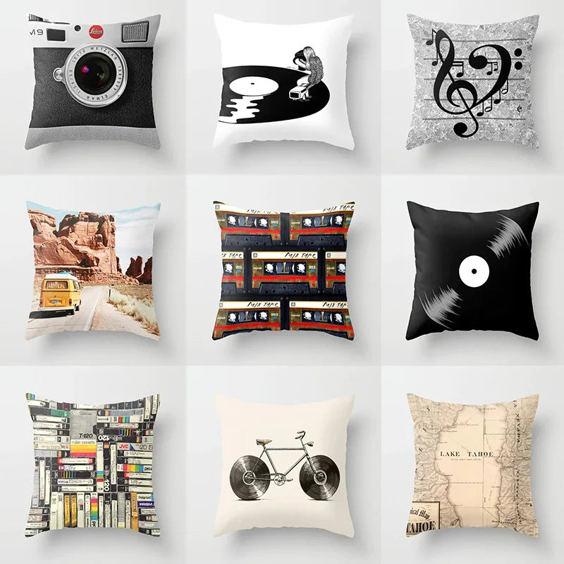 Artfan lighting Black Camera Print Retro Cushion Cover for Home Sofa Chair
