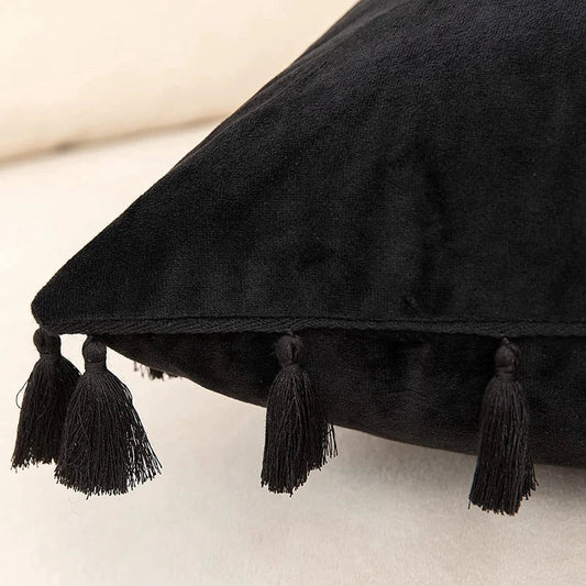 Artfan lighting Black Velvet Tassel Fringe Throw Pillow Cover for Bed Sofa Couch