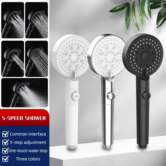 Artfan 5-Function Shower Head with Stop Button, 10cm Panel, Silicone Gel Holes