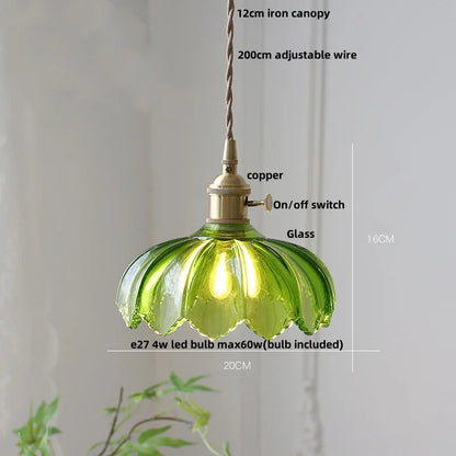 Artfan Amber Glass Walnut Wood LED Pendant Lamp with Copper Knob Switch