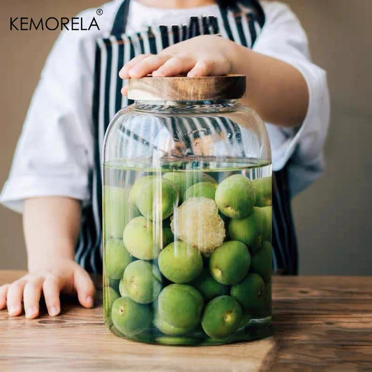 Artfan 3L Kitchen Glass Jars with Acacia Airtight Lid - Set of 2 | Versatile Food Storage Containers