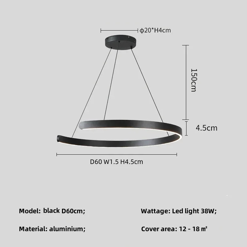 Artfan lighting Black LED Chandelier Pendant Light for Foyer Stairs Bar, Minimalist Indoor Hanging Lamp