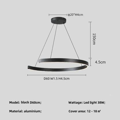 Artfan lighting Black LED Chandelier Pendant Light for Foyer Stairs Bar, Minimalist Indoor Hanging Lamp
