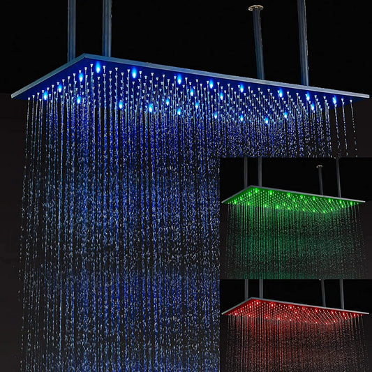 Artfan 16"x32" LED Rainfall Shower Head - Color Changing Luxury Square Design