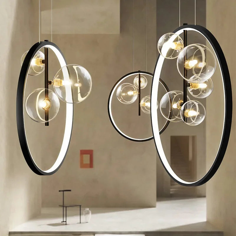 Artfan Ball Bubble LED Chandelier: Modern Round Ring Pendant Light for Dining Room & Bar