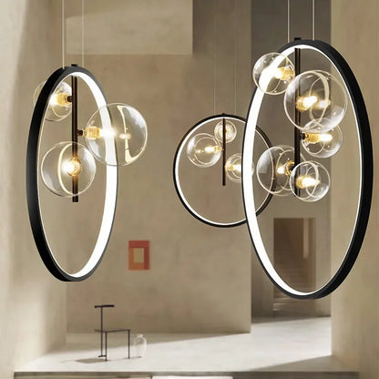 Artfan Ball Bubble LED Chandelier: Modern Round Ring Pendant Light for Dining Room & Bar