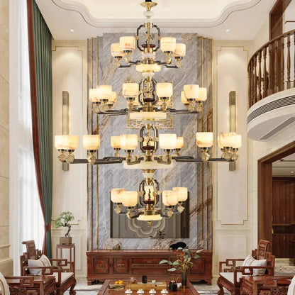 Artfan All Copper Jade Chandelier for Living Room, Villa Duplex Multi-storey Lighting