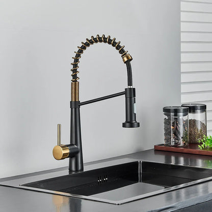 Artfan lighting Black Gold Kitchen Faucet with Pull Down Sprayer