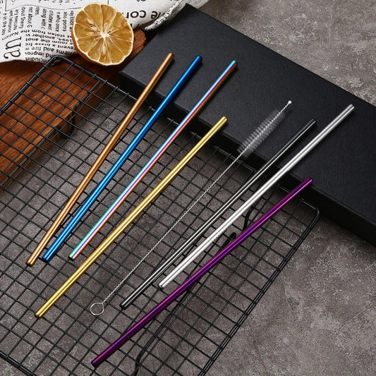 Artfan 304 Stainless Steel Reusable Straws Set for Drinks - Eco-Friendly Metal Curved & Straight