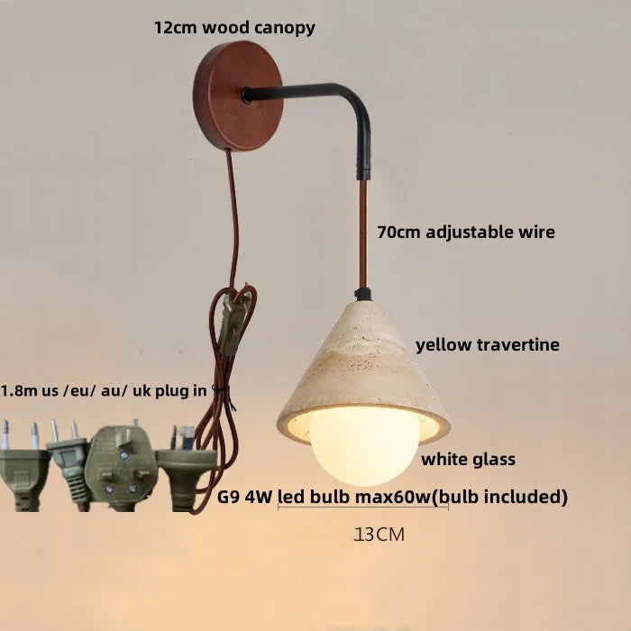 Artfan Adjustable LED Wall Sconce Yellow Travertine Stair Light Fixture for Home Decor