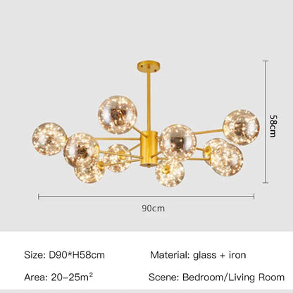 Artfan lighting Black Glass Ball Chandelier: Luxury Dimmable Pendant Lamp for Living Room & Bedroom.