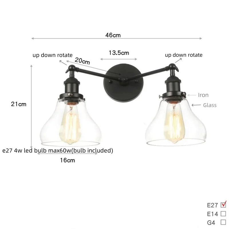 Artfan lighting Black LED Wall Lamp Sconce Industrial Loft Vintage Bathroom Mirror Light