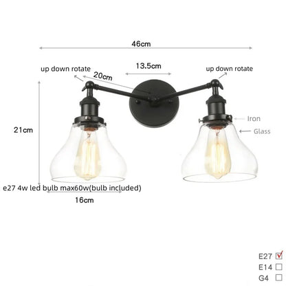 Artfan lighting Black LED Wall Lamp Sconce Industrial Loft Vintage Bathroom Mirror Light