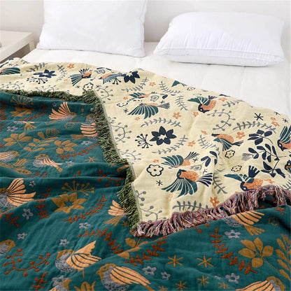 Artfan lighting Birds Jacquard Cotton Gauze Sofa Cover - Non-Slip Blanket for All Seasons