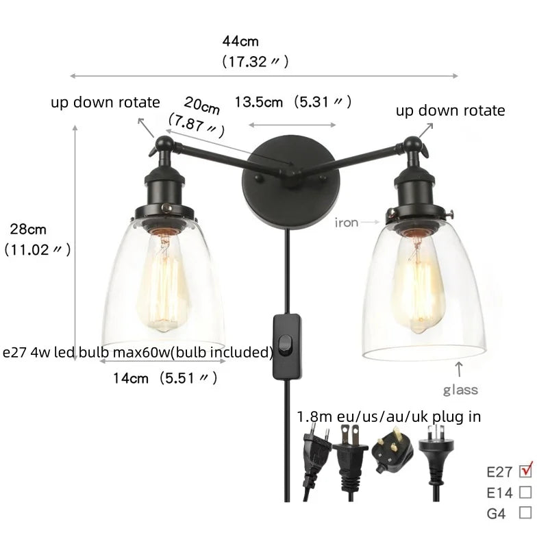 Artfan lighting Black LED Wall Lamp Sconce Industrial Loft Vintage Bathroom Mirror Light