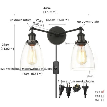 Artfan lighting Black LED Wall Lamp Sconce Industrial Loft Vintage Bathroom Mirror Light