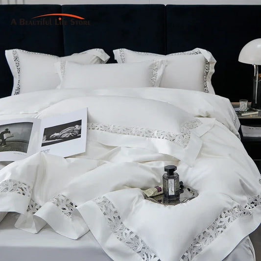 Artfan 1200TC Egyptian Cotton Bedding Set with Hollow Lace Broad Side