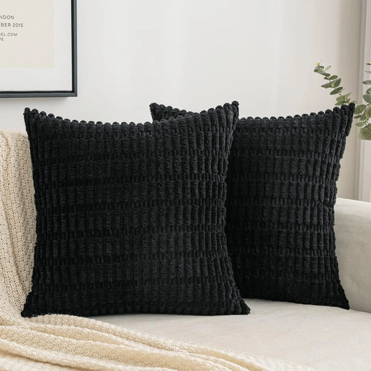 Artfan lighting Black Striped Corduroy Throw Pillow Cover 18x18 Inch Square Cushion Case White Pillowcase