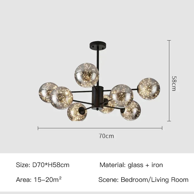 Artfan lighting Black Glass Ball Chandelier: Luxury Dimmable Pendant Lamp for Living Room & Bedroom.
