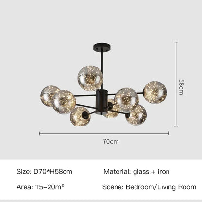 Artfan lighting Black Glass Ball Chandelier: Luxury Dimmable Pendant Lamp for Living Room & Bedroom.