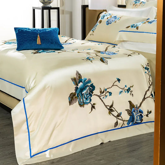 Artfan 200S Embroidery Egyptian Cotton Bedding Set Queen King Linens