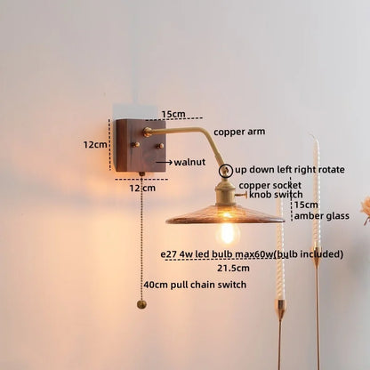 Artfan Amber Glass LED Wall Sconce Pull Chain Switch.