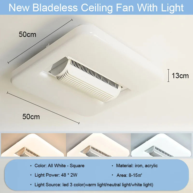 Artfan lighting Bladeless Ceiling Fan Light with LED, 3 Color, 6 Speeds Silent Operation
