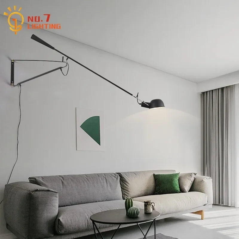 Artfan Adjustable LED Wall Lamp Swing Arm Modern Light Fixture Black/White for Living Room