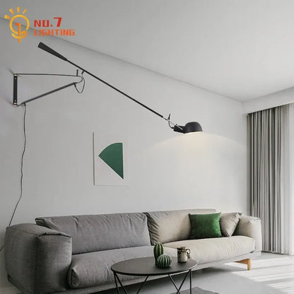 Artfan Adjustable LED Wall Lamp Swing Arm Modern Light Fixture Black/White for Living Room