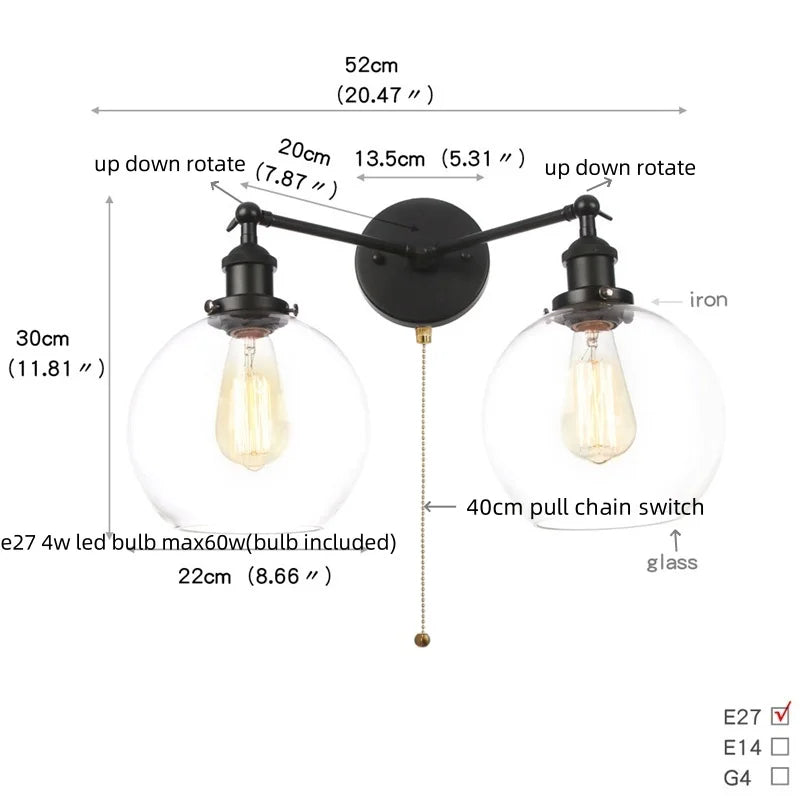 Artfan lighting Black LED Wall Lamp Sconce Industrial Loft Vintage Bathroom Mirror Light